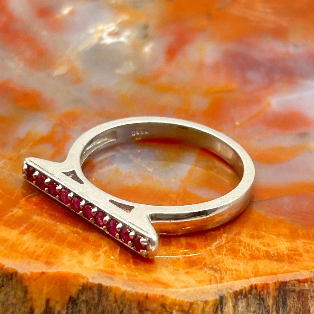 Minimalist Sterling Silver Ruby Ring - Size 9 - image 2